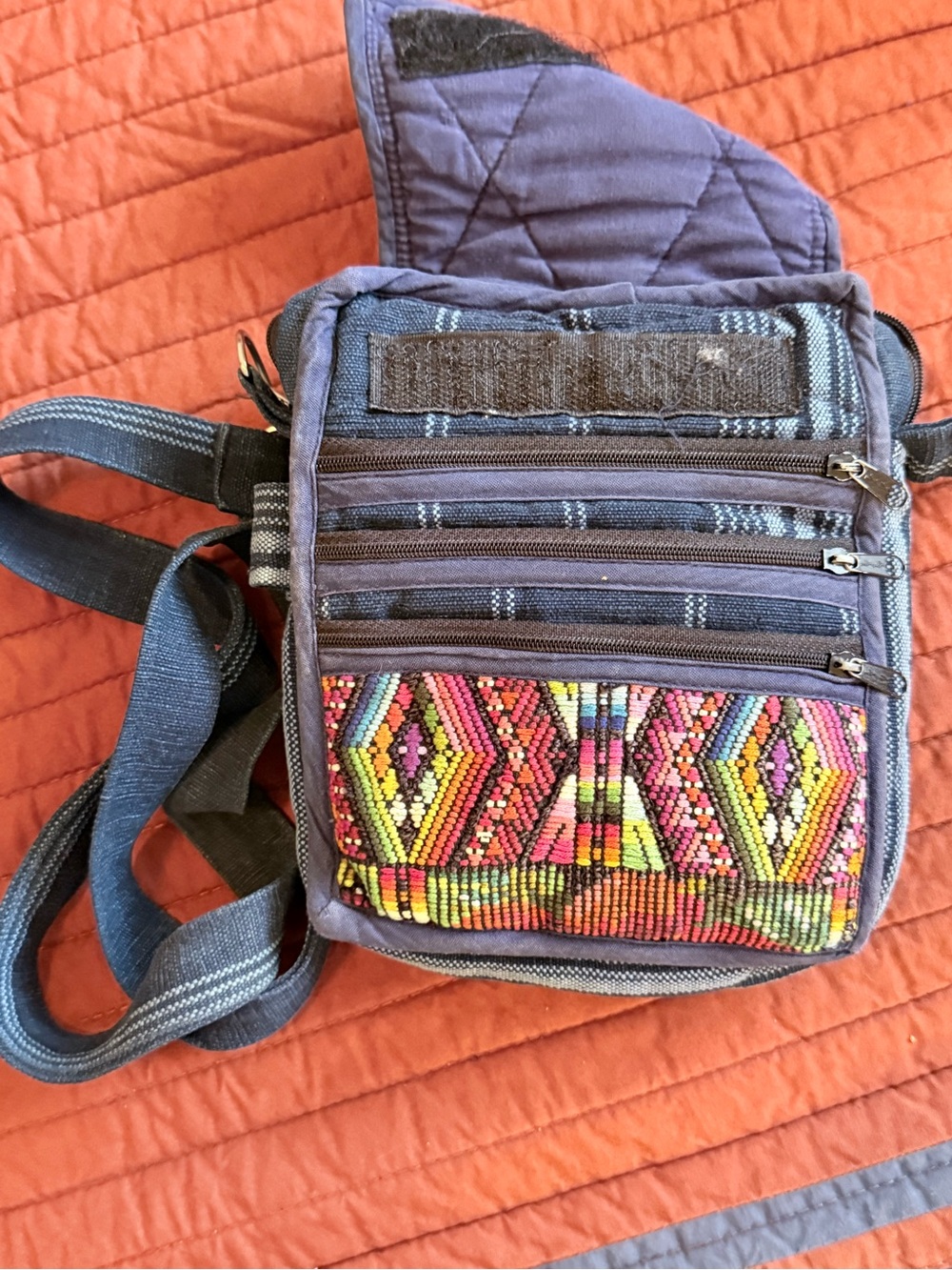 Blue Tribal-Accent Crossbody Bag